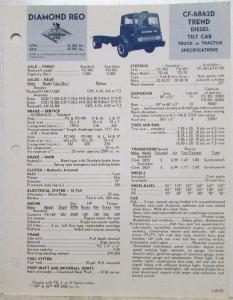 1969 Diamond REO CF-6842D Trend Diesel Tilt Cab Truck Specifications Sheet