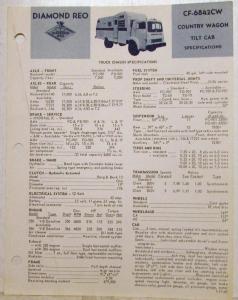 1969 Diamond REO CF-6842CW Country Wagon Tilt Cab Truck Specifications Sheet