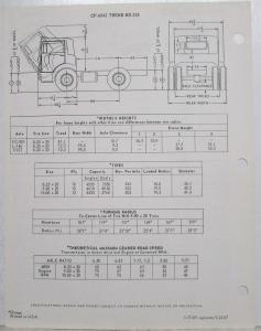 1969 Diamond REO CF-6842 Trend HD-255 Tilt Cab Truck Specifications Sheet