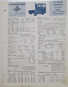 1969 Diamond REO CF-5942D Compact Tilt Cab Truck Specifications Sheet