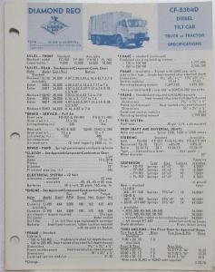 1970 Diamond REO CF-8364D Diesel Tilt Cab Truck Specifications Brochure