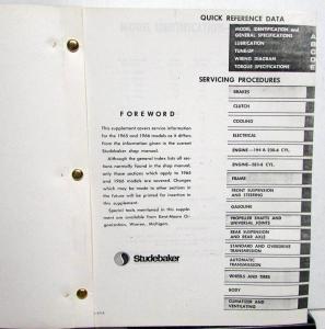 1965 1966 Studebaker Car Dealer Service Shop Repair Manual Supplement Repro