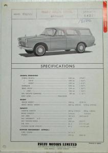 1961-1966 Isuzu Bellel Diesel Express Station Wagon Spec Sheet