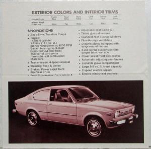 1976 Opel by Isuzu Exterior Colors and Trims with Suggested Prices Folder