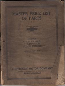 1912-1926 Chevrolet Trucks Parts Book - H F FA FB 490 D T G Utility Express