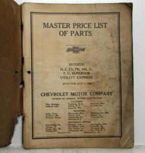 1912-1926 Chevrolet Trucks Parts Book - H F FA FB 490 D T G Utility Express