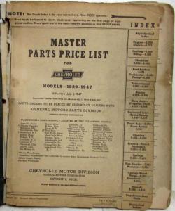 1929-1947 Chevrolet Master Parts Price Book Six-Cylinder Models