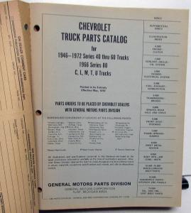 1946-1972 Chevrolet Truck Parts Book Series 40 50 60 and 1966 Series 80