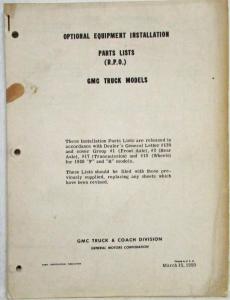 1950 GMC Truck F and H Models Optional Equipment Installation Parts Book Lists