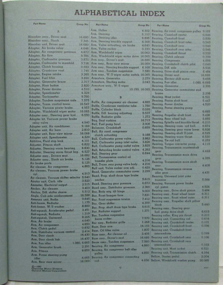 19551961 Chevrolet Heavy Duty Trucks Parts Book Catalog