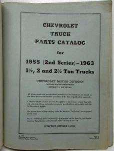 1955-1963 Chevrolet Truck 1 1/2 2 and 2 1/2 Ton Trucks Parts Book Catalog
