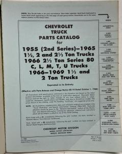 1955-1969 Chevrolet Truck 1 1/2 2 and 2 1/2 Ton Trucks Parts Book Catalog