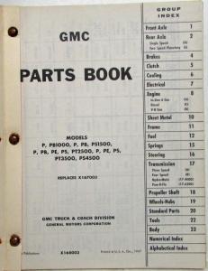 1963-1968 GMC P Models Parcel Route Truck Parts Book