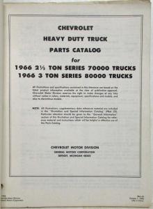 1966 Chevrolet Heavy Duty Truck Series 70000-80000 Parts Book 2 1/2 and 3 Ton