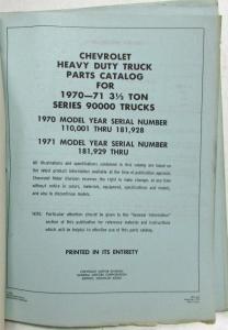 1970-1971 Chevrolet Heavy Duty Truck 90 Series 3 1/2 Ton Parts Book