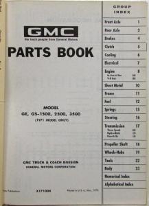 1971 GMC Vandura Rally Wagon Rally STX Parts Book Models GE GS 1500 2500 3500