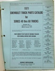 1971 Chevrolet Series 40-50-60 Trucks Parts Book Catalog