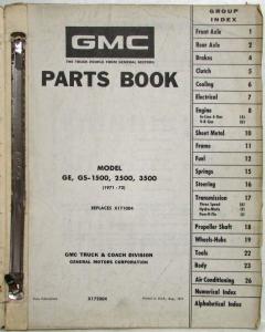 1971-1972 GMC Vandura Rally Wagon Rally STX Parts Book GE GS 1500 2500 3500