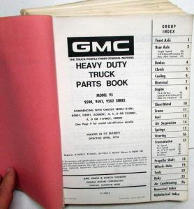 1972-1973 GMC Heavy Duty Truck Parts Book Model 95 Series 9500 9501 9502