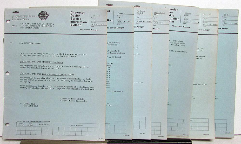 1969 Chevrolet Dealer Technical Service Bulletins Set Corvette Camaro Chevelle