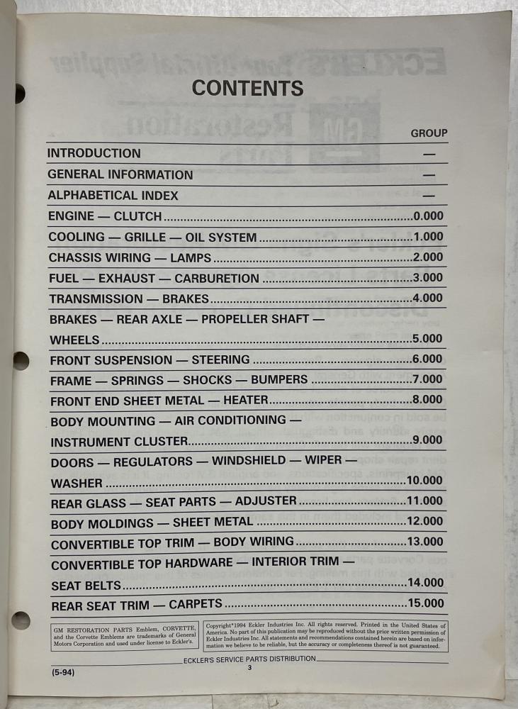 19531993 Chevrolet Corvette Parts and Illustration Catalog GM