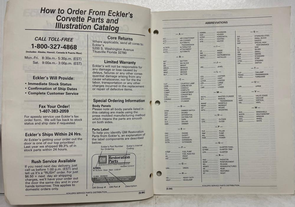 19531993 Chevrolet Corvette Parts and Illustration Catalog GM