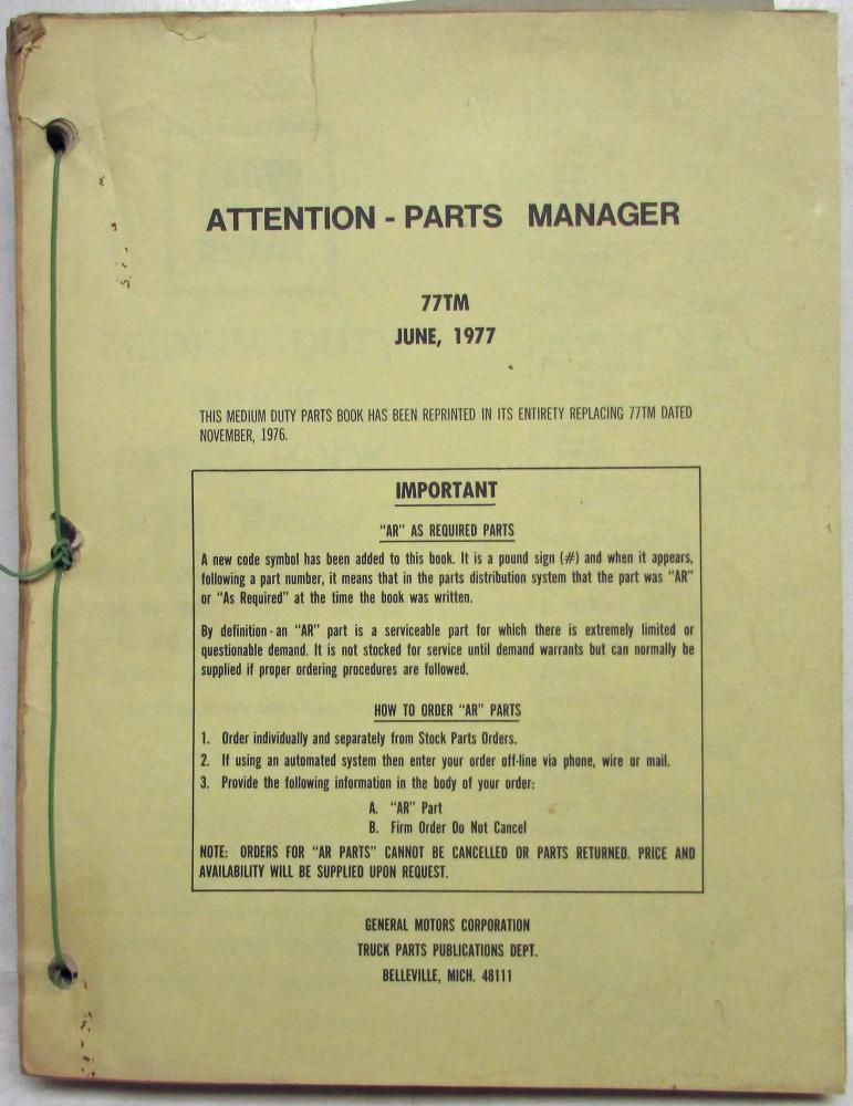 19731977 GMC Chevy Medium Duty Series 5000 6000 6500 Trucks Parts Book