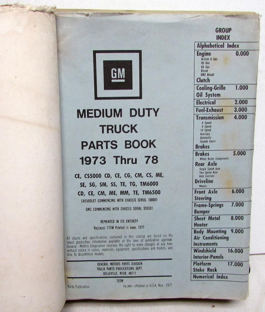 19731978 GMC Chevy Medium Duty Series 5000 6000 6500 Trucks Parts Book