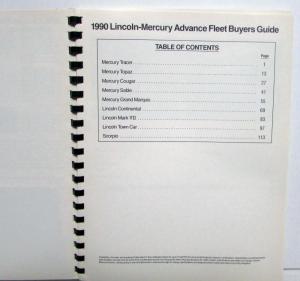 1990 Lincoln-Mercury Cougar Marquis Continental MarkVII Advanced Fleet Fact Book