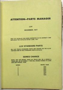 1972-1978 Chevrolet LUV Truck Chassis and Body Parts Book Series 1 thru 8
