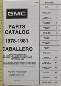 1978-1981 GMC Caballero Truck Dealer Parts Book Catalog 5AW80