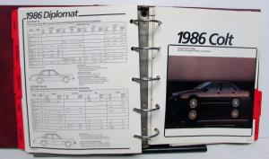 1986 Dodge Daytona Charger Aries K 600 Diplomat Conquest Colt Color Trim Album
