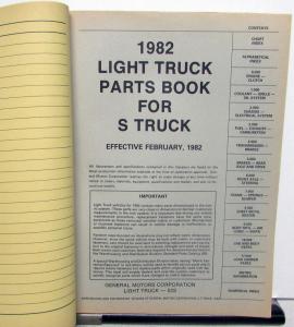 1982 GMC S-15 Chevrolet S-10 Pickup Truck Parts Book and Illustration Catalog