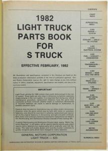 1982 GMC S-15 Chevrolet S-10 Pickup Truck Parts Book and Illustration Catalog