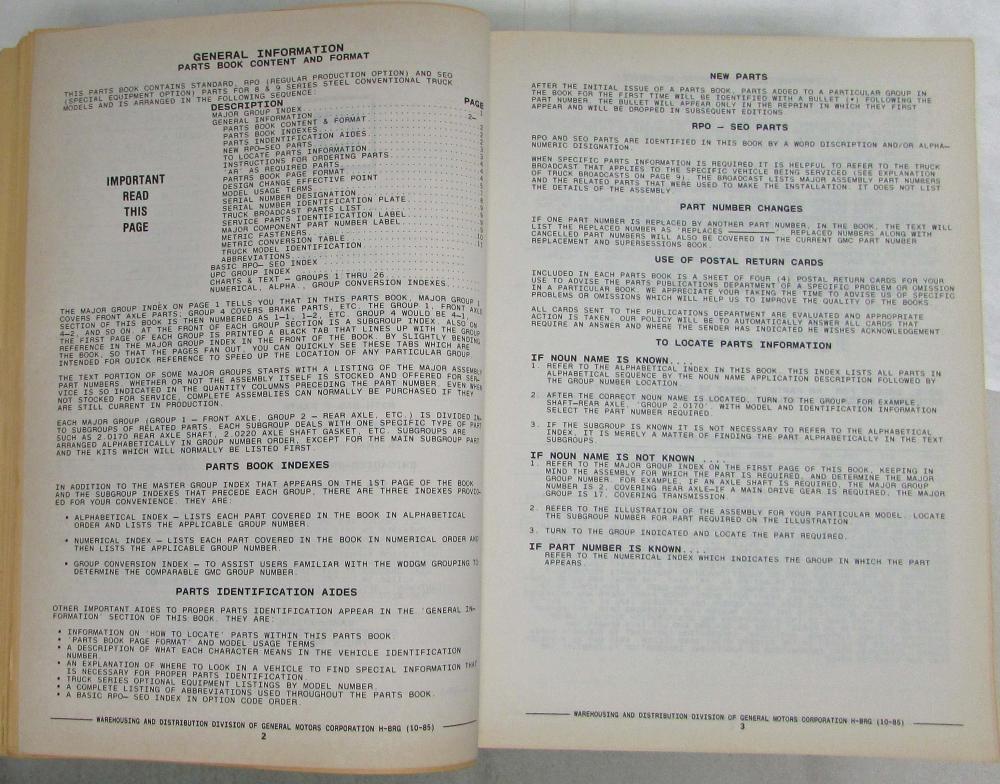19831986 GMC Brigadier Truck Parts/Illustration Book Series J8C J9C