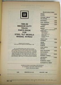 1984-1986 GMC Chevrolet Medium Steel Tilt Truck Parts/Illustration Book Catalog