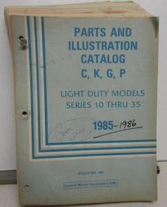 1985-1986 GMC Chevrolet Lt Duty 10-35 Trucks Parts and Illustration Book C K G P