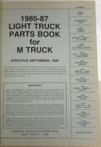 1985-1987 GMC Chevrolet M Panel Van/Passenger Van Parts and Illustration Book