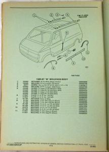 1985-1987 GMC Chevrolet M Panel Van/Passenger Van Parts and Illustration Book
