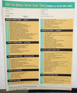 1964 Ford Truck Dealer Pre-Delivery Service Check Sheet Econoline Pickup 100-800