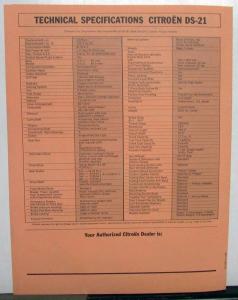1969 Citroen Dealer Sales Brochure Folder DS-21 Rare