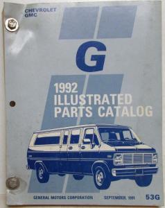 1992 GMC Chevrolet G Van Parts and Illustration Book Vandura Chevy Van