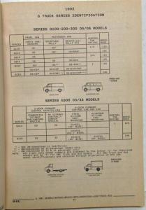 1992 GMC Chevrolet G Van Parts and Illustration Book Vandura Chevy Van