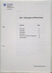 2000 Volkswagen VW AAC Off-Road Study Media Information Press Kit