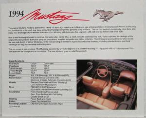 1994 Ford Mustang Spec Sheet