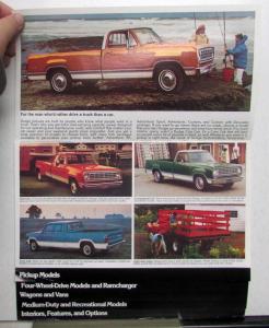 1976 Dodge Pickup Ramcharger Wagon Vans Md Duty Interiors Options Sales Brochure