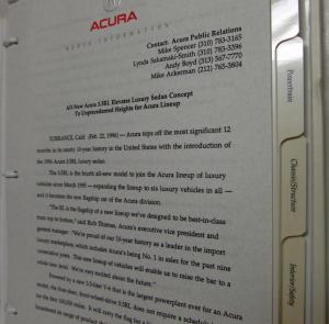 1996 Acura RL Media Information Prestige Press Kit
