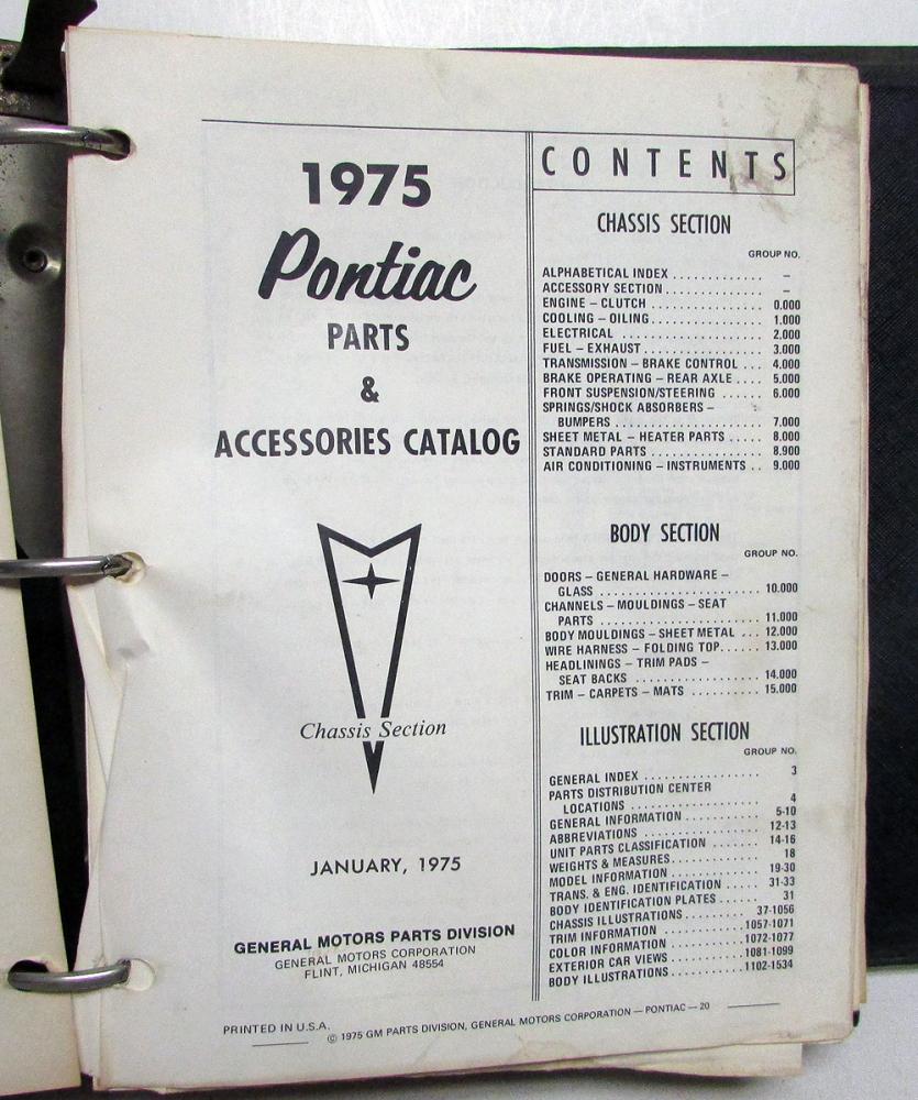 1975 Pontiac Parts and Accessories Book Catalog 19631975 GTO Firebird