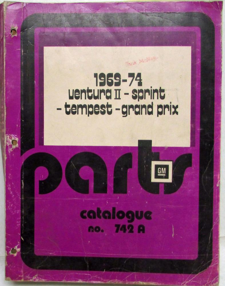 1969-1974 Pontiac Illustrated Parts Book Ventura II Sprint Tempest Grand Prix CA