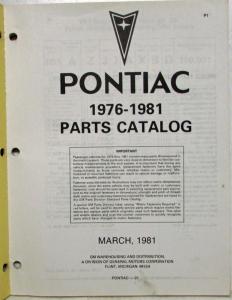 1981 Pontiac T1000 Chassis Body Parts Book Catalog